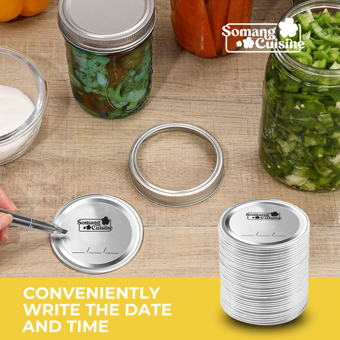 100-Pack 304 Stainless Steel Mason Jar Wide-Mouth Canning Lids