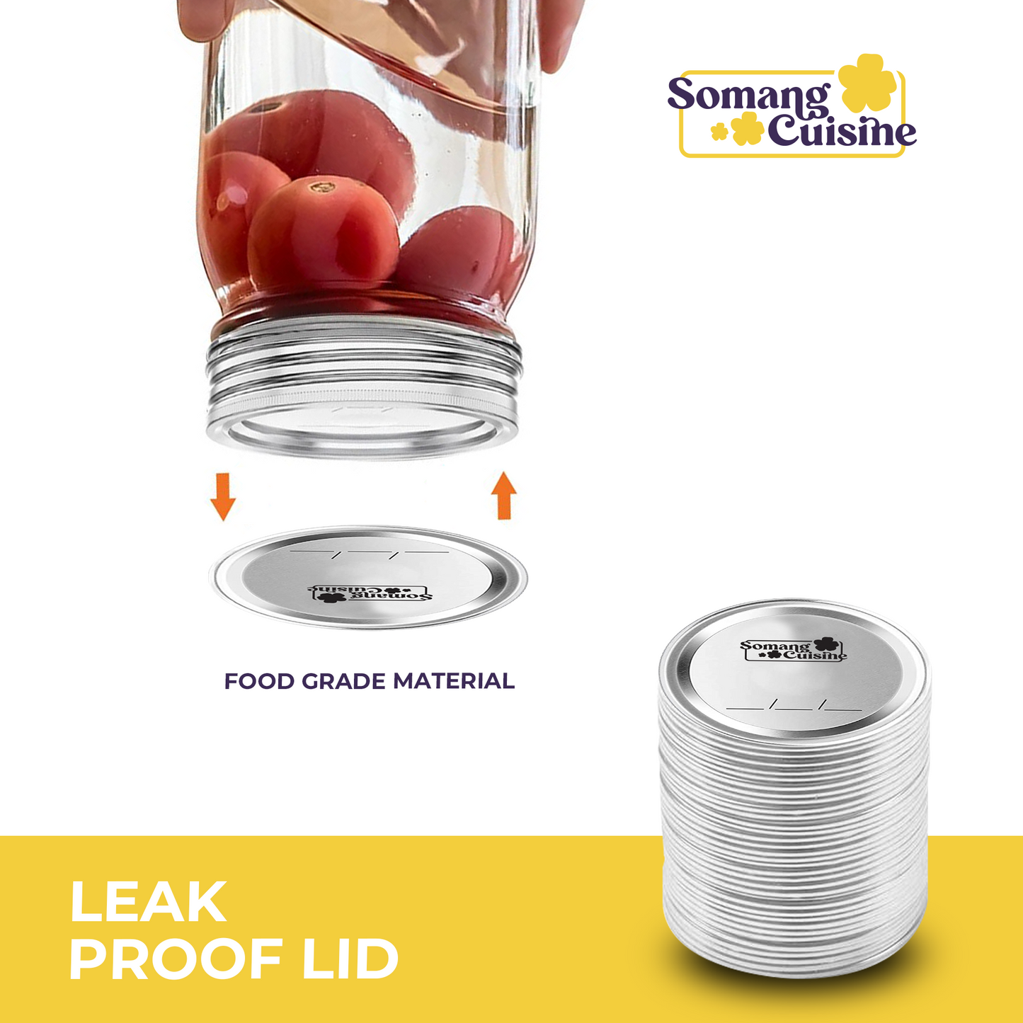 Somang Cuisine 50-pack 304 stainless steel wide-mouth canning lids for Ball & Kerr Mason jars